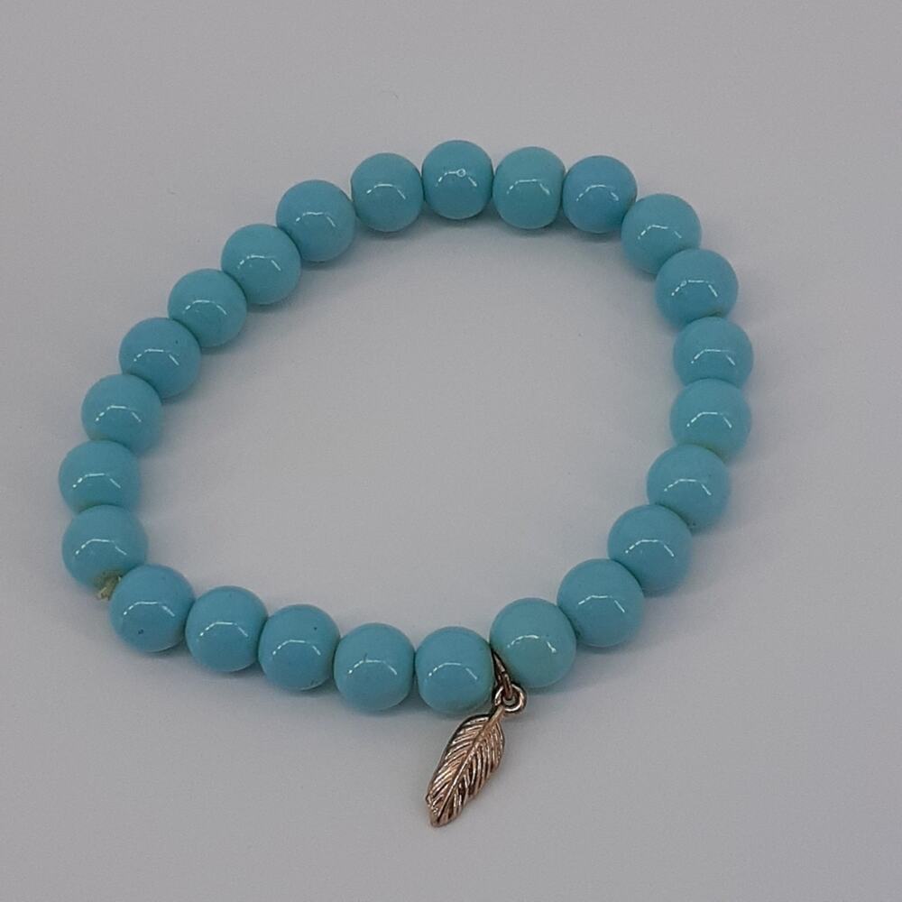 Turquoise Bracelet Feather Charm Accent Adorable Stretch